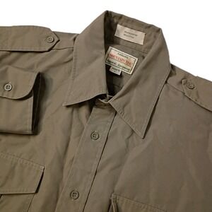 Mountain Tek Shirt Men Large Tan Pockets Epaulettes Explorer Work Outdoor Safari
